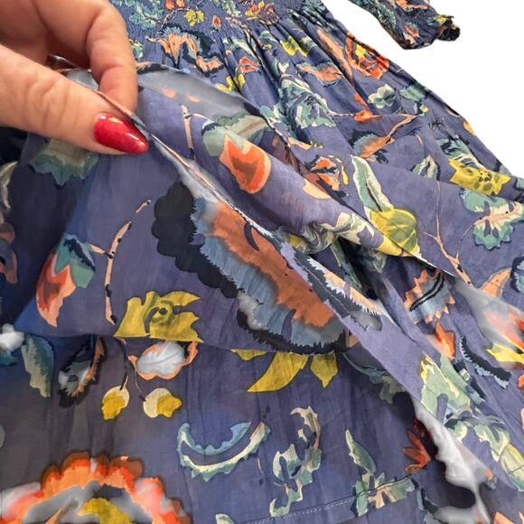 Velvet by Graham & Spencer Blue Floral Smocked  Mini Dress - Size L - Picture 10 of 13